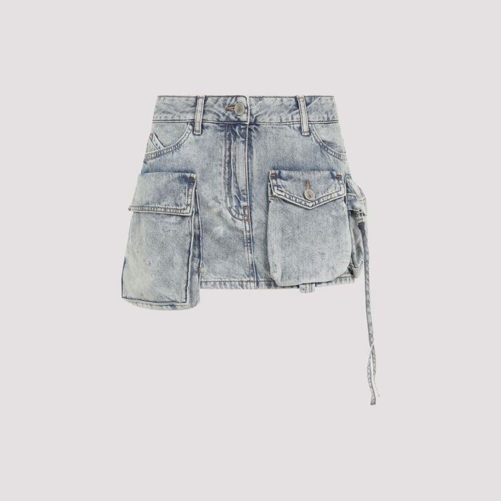 THE ATTICO Women's Cargo Denim Mini Skirt with Asymmetric Hem Women LIGHT BLUE
